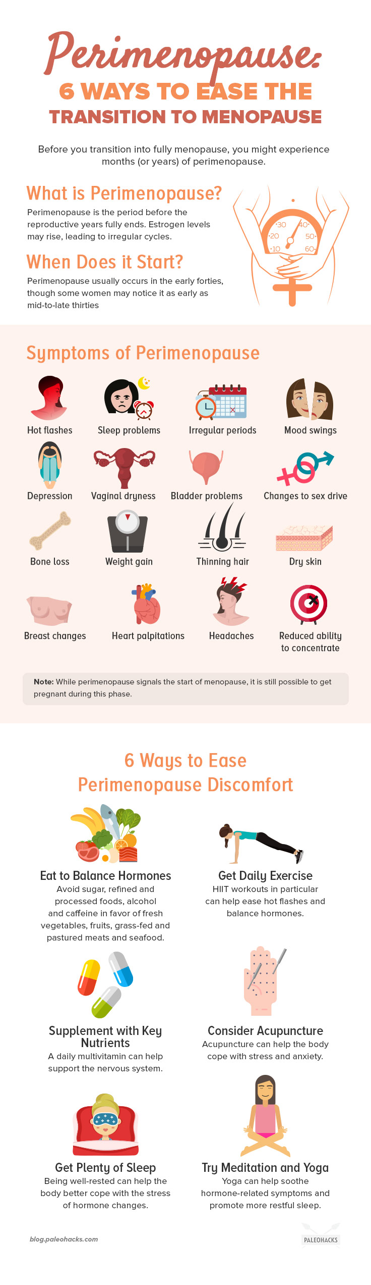 Before you transition into full menopause, you might experience some uncomfortable symptoms. Here’s what you can expect, along with six tips for managing perimenopause.
