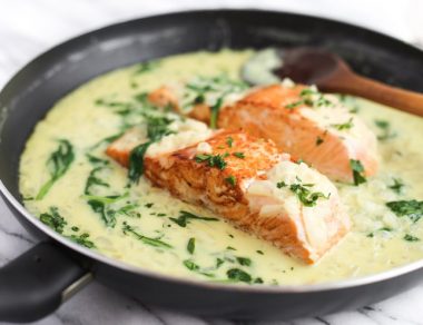 Pan-sear salmon in a creamy ghee sauce for a dish that’s crispy on the outside and oh-so tender on the inside. It's melt in your mouth delicious!