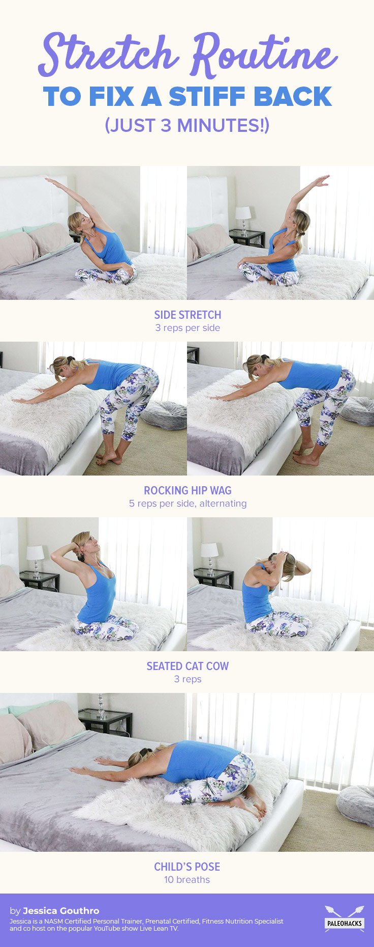 If you wake up with a stiff back each morning, this quick routine will be your game-changer. Banish stiffness from the get-go.