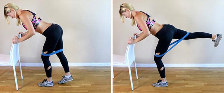Banded Standing Kickbacks with Chair | 15 reps per side