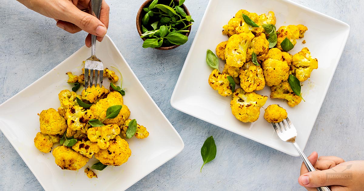 Roasted Turmeric Cauliflower Paleo, Vegetarian, Vegan