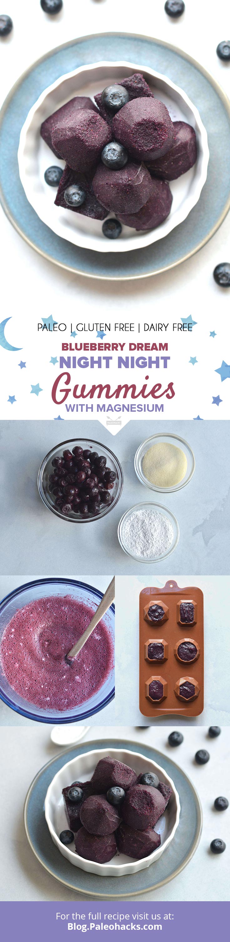 Made with four ingredients - blueberries, gelatin, magnesium, and water - these gummies are a delicious nighttime snack you can enjoy for better sleep.