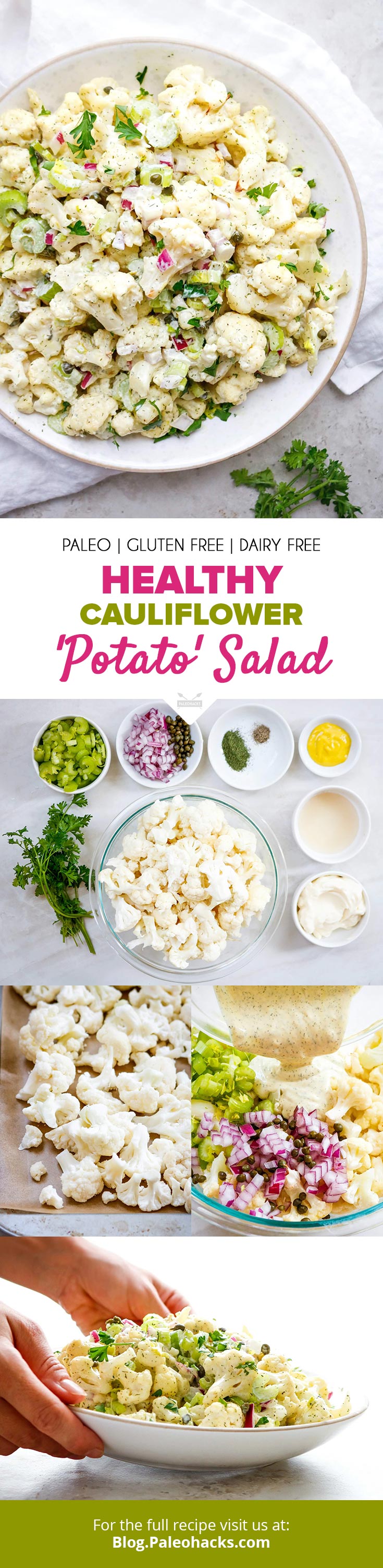 Reduce starches and whip up this Cauliflower Potato Salad as a healthier alternative to the creamy classic you crave. Is there anything cauliflower can't do?