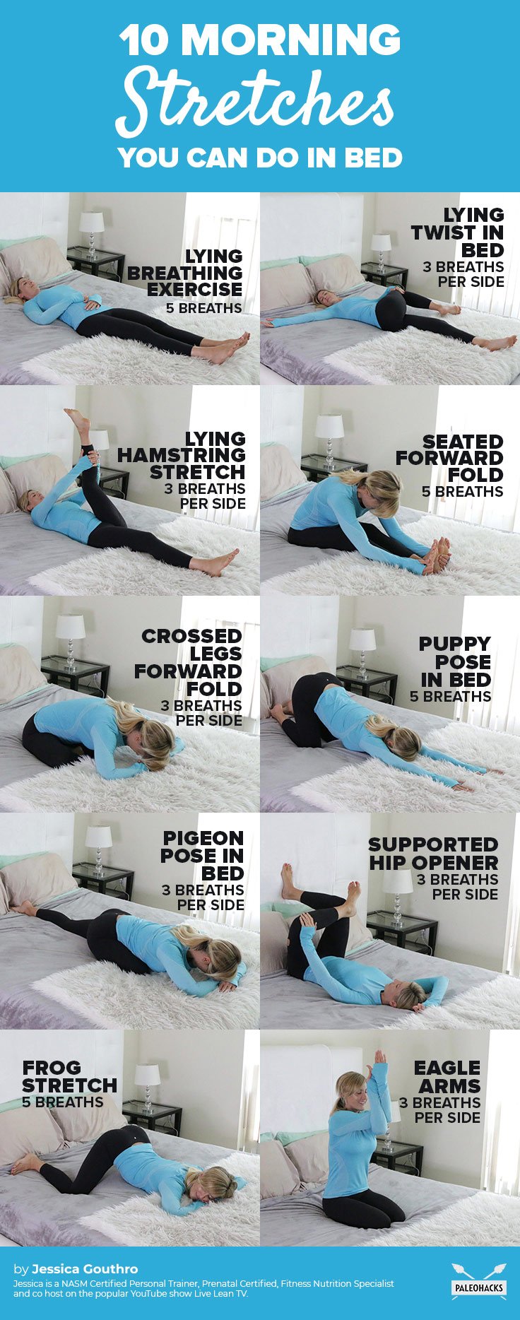 These 10 relaxing stretches are perfect for mornings when you struggle to get out of bed. They strike the perfect balance between relaxing and energizing.