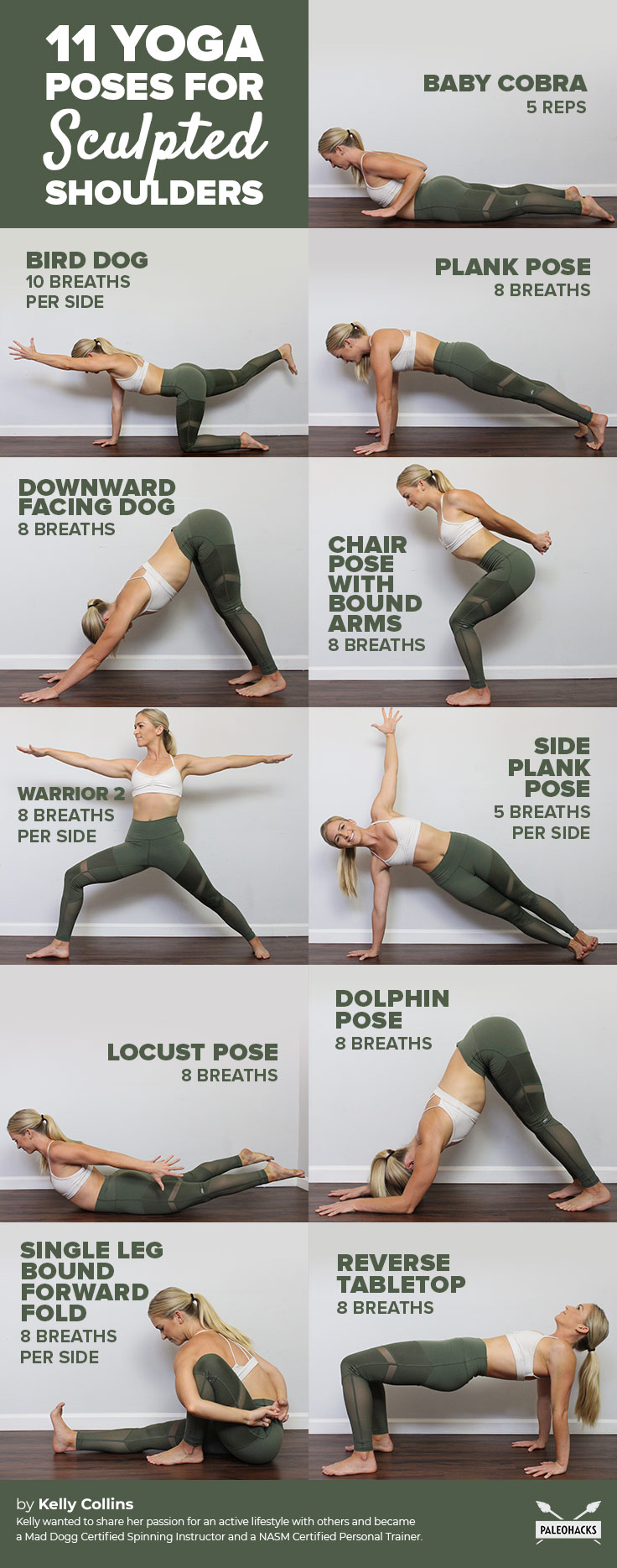 Use these 11 yoga poses two to three times per week to improve range of motion and mobility, while also toning up and sculpting those shoulders.