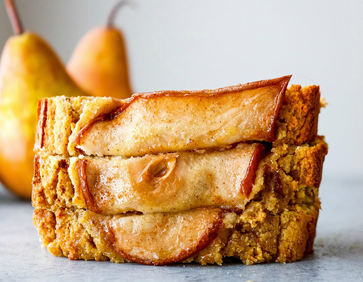 Warm holiday spices combine with juicy pears and maple syrup for a gluten-free dessert bread you can feel good about. Go ahead, eat what you love!