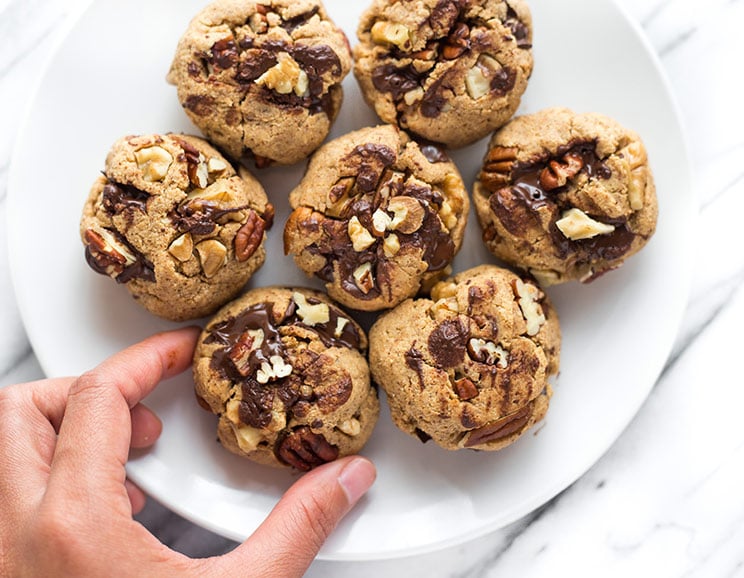 Filled with almond butter, walnuts, pecans, and dark chocolate, these Coconut Flour Cookies will give you a healthy boost of both protein and energy.
