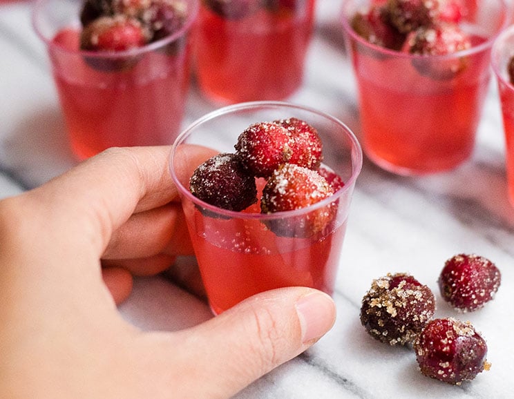Bring in the holiday cheer with cranberry jello shots flavored with coconut sugar and monk fruit sweetener!