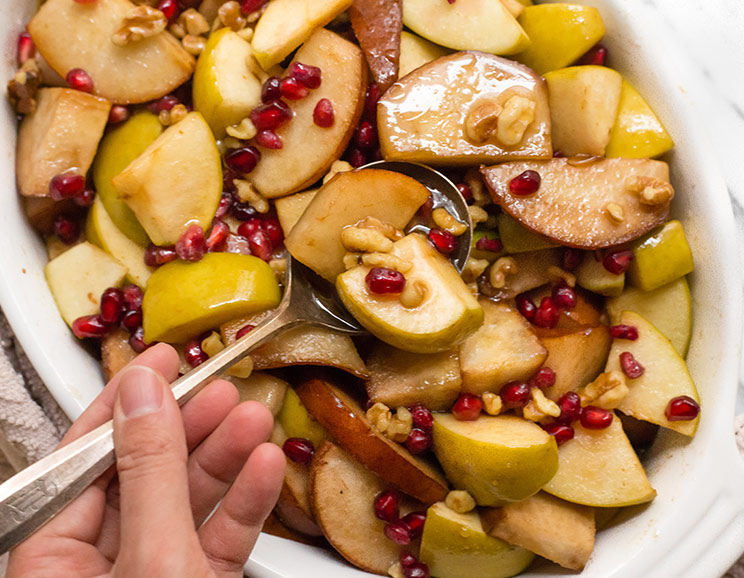 Sweet pears, apples, and pomegranate seeds are baked to crisp perfection using this guilt-free recipe. The holiday magic begins with this dish!
