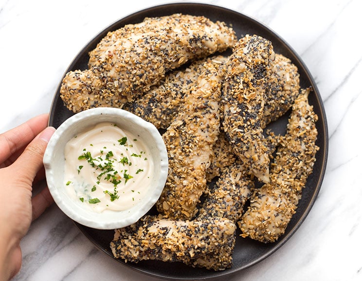Snack like you mean it with these Everything But the Bagel Chicken Tenders. More protein, less carbs, and all the crunch of your favorite bagel!