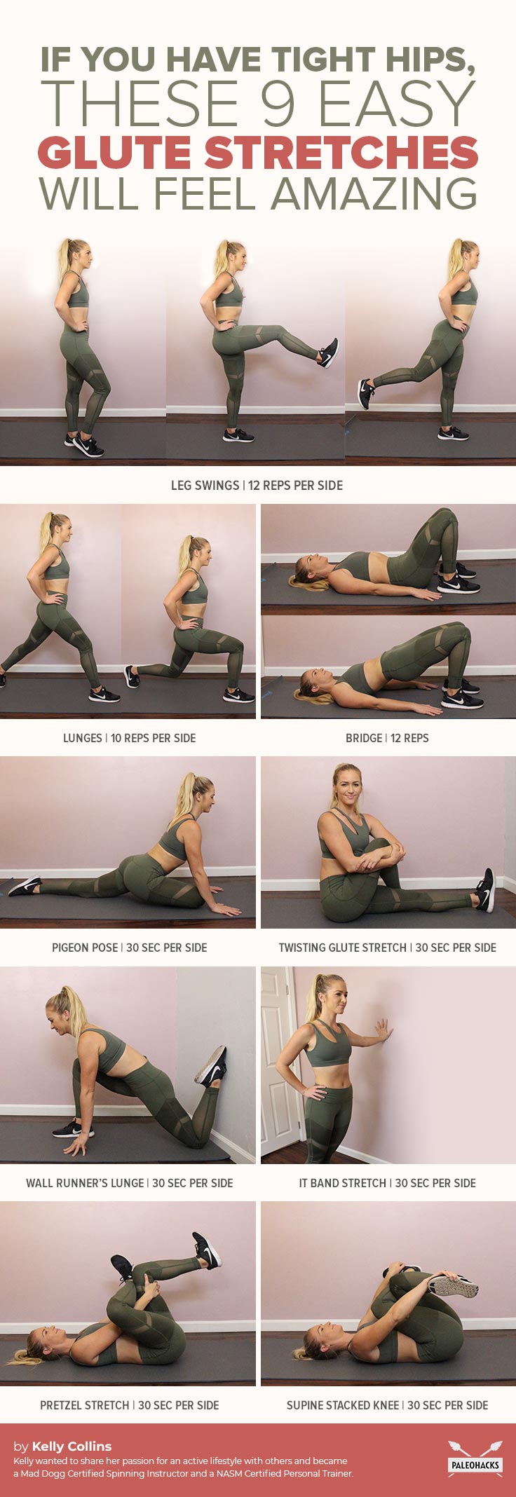 Tight hips got you feeling stiff and achy? Use these nine glute stretches to alleviate tension in your hips.