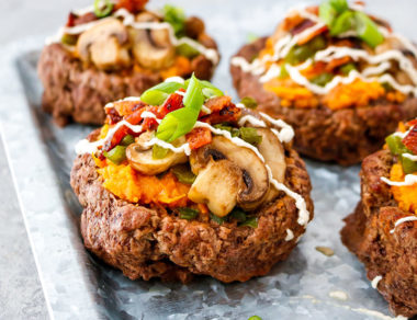 Take everything you love about stuffed sweet potatoes and hamburgers and combine it all into one protein-rich meal. Non-edible bowls are so overrated!