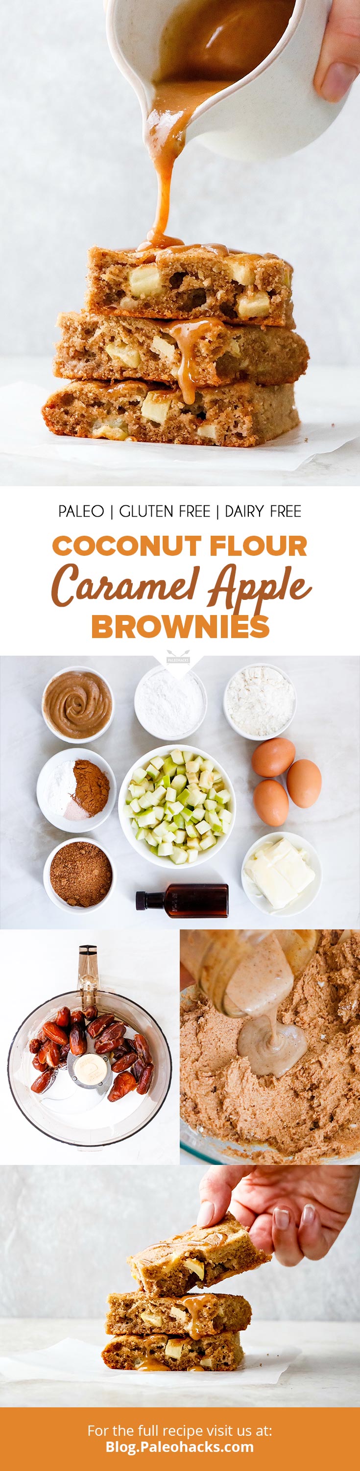Bake up these rich coconut flour brownies filled with chopped apples, cinnamon, and a dairy-free caramel sauce. Let the indulging begin!