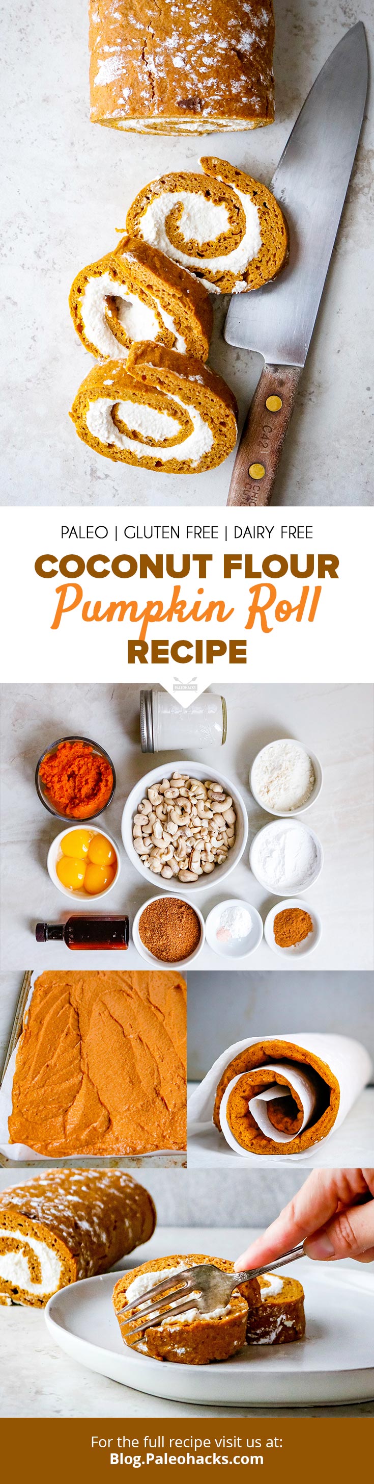 Satisfy a pumpkin spice craving with this decadent cake roll made with gluten-free flour and dairy-free filling. The dreamy coconut cream filling is to die for!