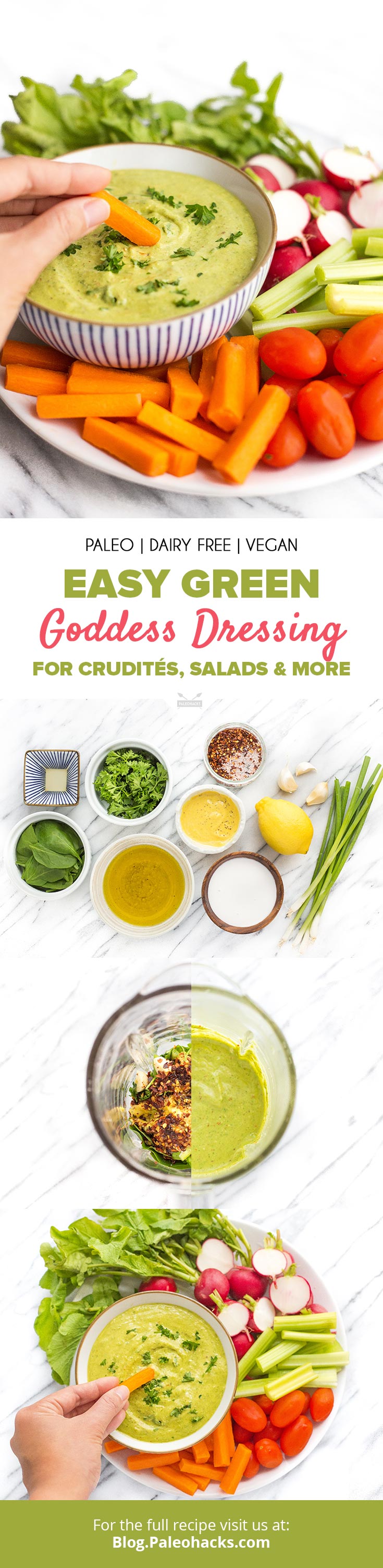 Serve your veggies with this creamy green goddess dressing everyone will be swooning over. This stuff goes on everything!