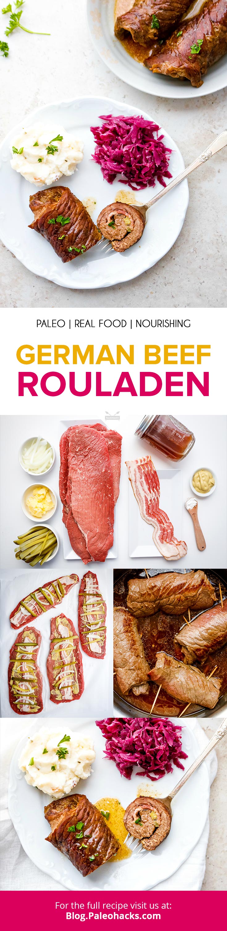 Classic German rouladen takes thin slices of beef and fills them with mustard, bacon, pickles, and onions. It’s made in one pan and makes cleanup a cinch!