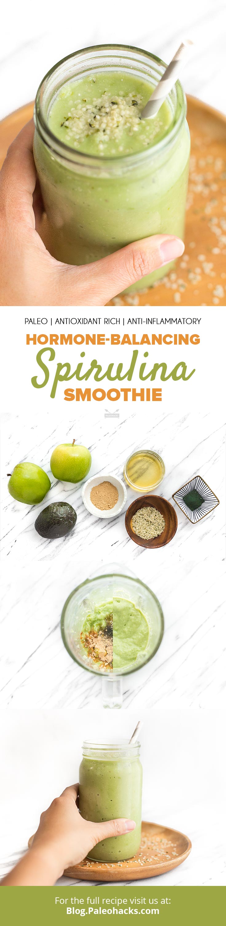 Whip up this 5-minute spirulina smoothie for a boost of energy and nutrients that’ll help balance your hormones. It's a green, lean, spirulina machine!