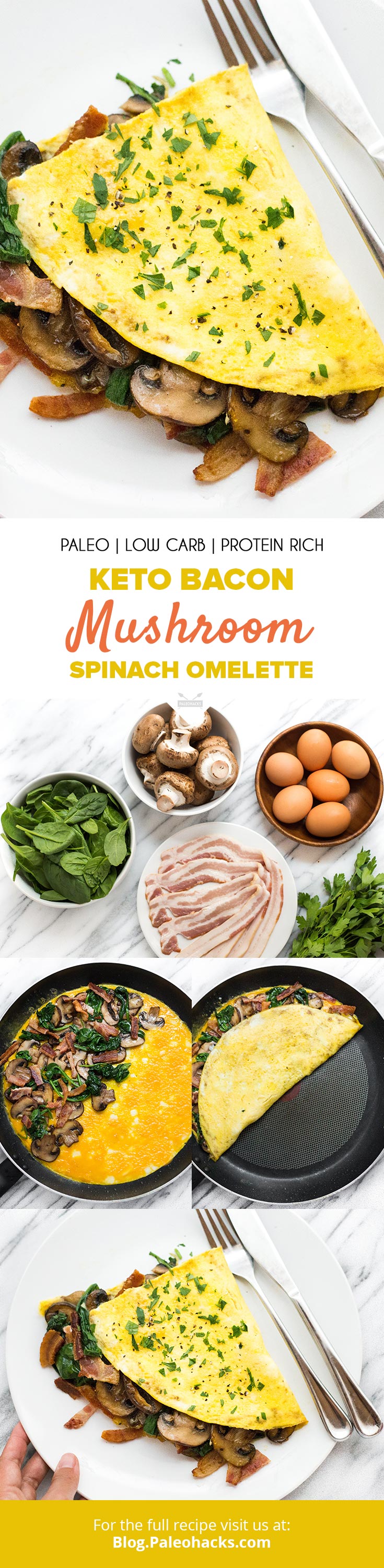 You only need one skillet to make this tasty Keto Bacon and Mushroom Spinach Omelette. Making the perfect omelette is a fine art, we make it easy!