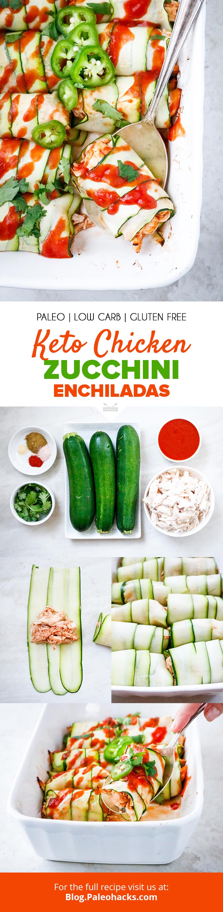 Ditch the flour tortillas and make these zucchini wrapped Keto Chicken Enchiladas with shredded chicken. Made with a whole lot of yum!