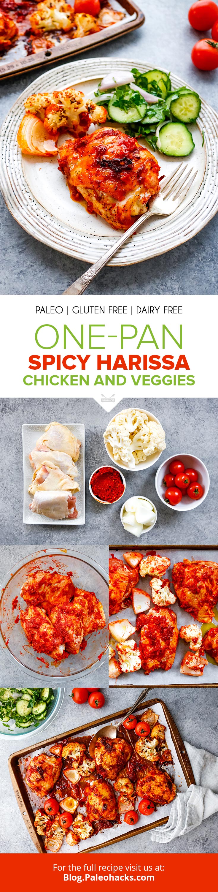Spice up your life with a juicy chicken recipe made with peppery harissa and an assortment of roasted veggies. That crispy caramelized skin has us begging for more!