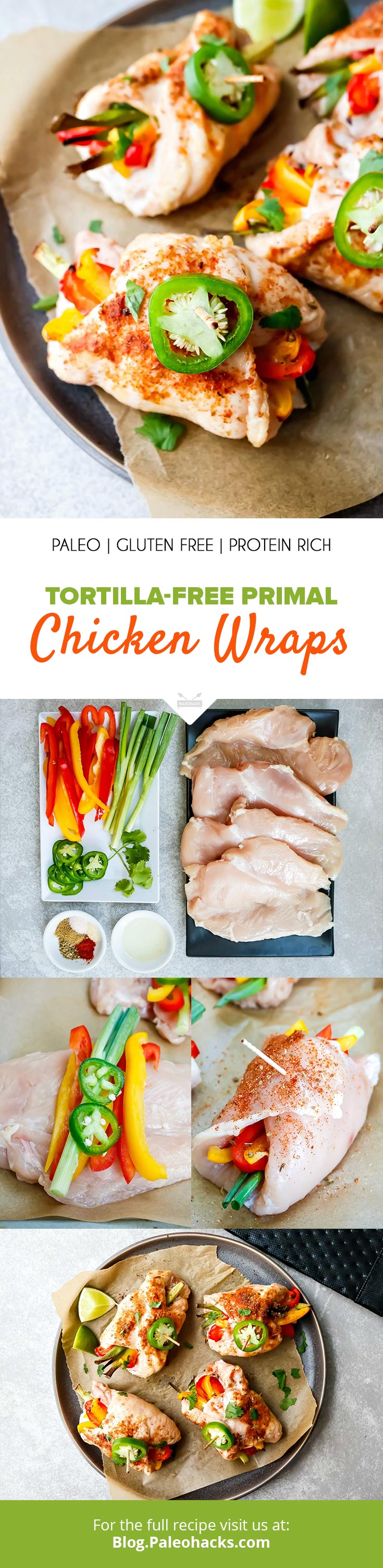 Serve up fajita-style savory Chicken Wraps in under an hour, no tortillas necessary. Filled with veggies, spice, and everything nice!