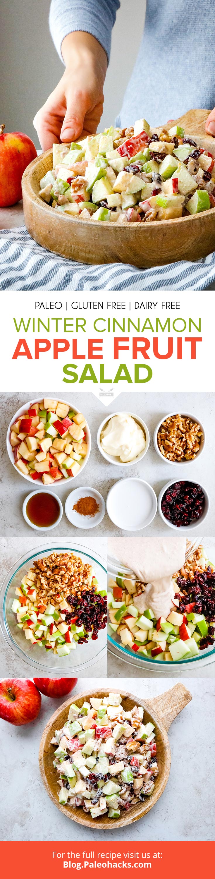 Taste the flavors of winter with a fruit salad tossed in warm spices, crunchy walnuts, and a creamy maple dressing. This Paleo fruit salad is chock-full of holiday spirit.