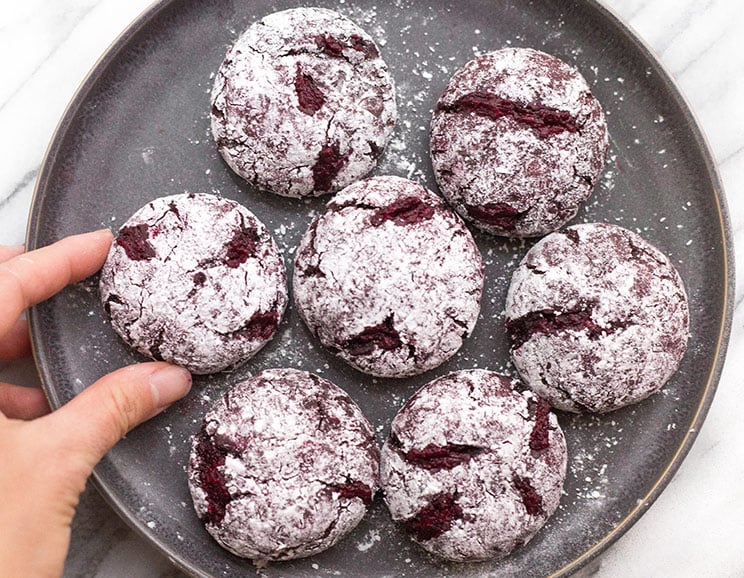 Upgrade your favorite red velvet cake to these gluten-free crinkle cookies made with beetroot purée. Plus side: there's a hidden veggie on the inside!