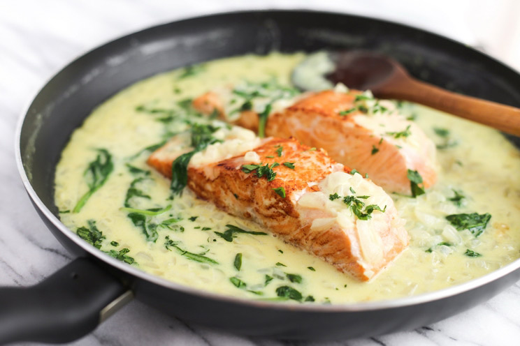 Pan-sear salmon in a creamy ghee sauce for a dish that’s crispy on the outside and oh-so tender on the inside. It's melt in your mouth delicious!