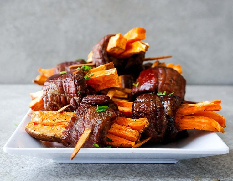 Bake up these Steak Sweet Potato Bites for an appetizer packed with seasoned “fries” and juicy flank. Juicy on the outside, crispy on the inside!