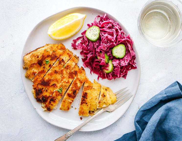 Add a Paleo twist to classic German schnitzel using gluten-free flours, chicken breast, and Dijon mustard. You're going want to bookmark this recipe ASAP!