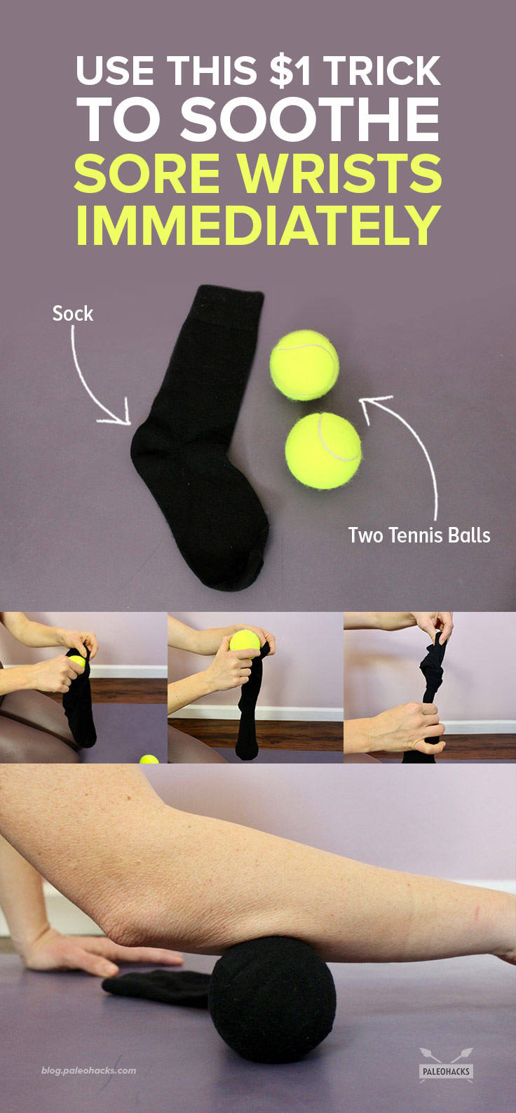 Take a break from typing and try this easy trick to ease wrist pain. All you need are two tennis balls and a sock!