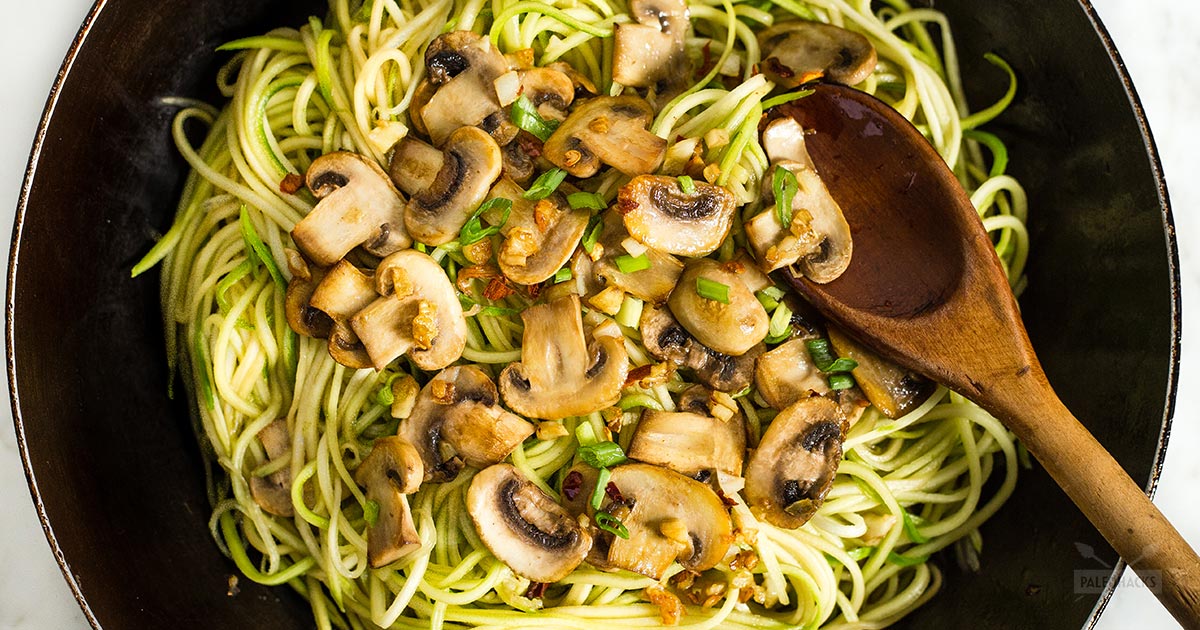 One-Pan Zucchini Noodles with Garlic Mushrooms | Paleo, Low Carb