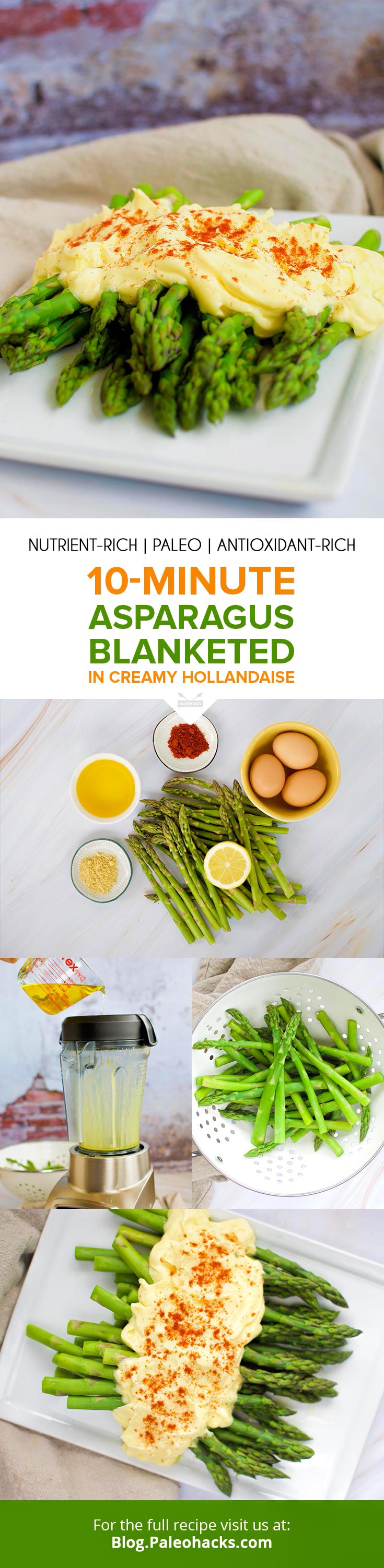 Blanch some asparagus and blend up your favorite brunchy sauce in this 10-minute recipe. Skip the whisk and make your hollandaise in a blender.