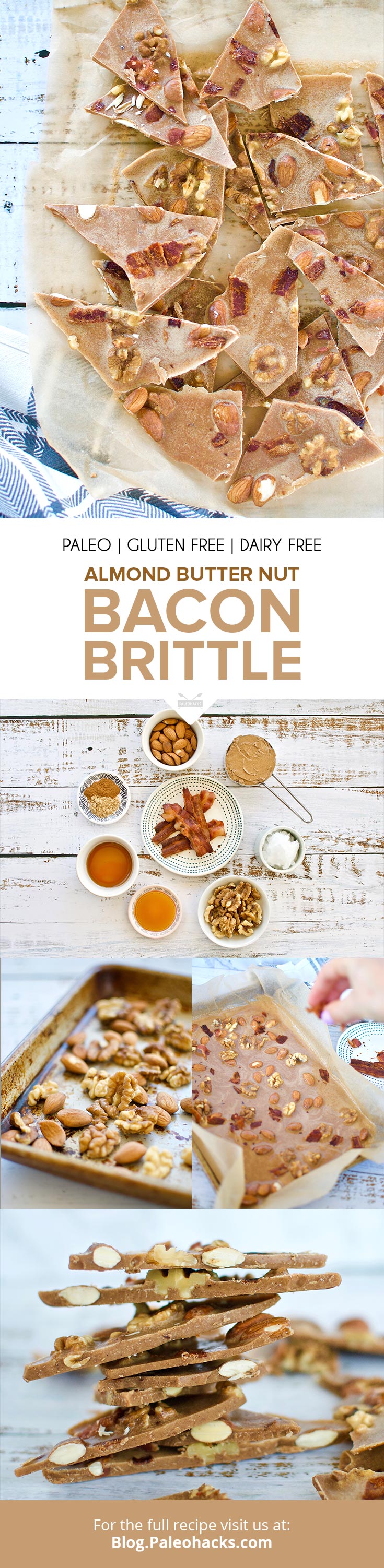 Curb multiple cravings with this sweet and salty brittle packed with creamy almond butter and smokey bacon. Who says candy isn't allowed on the Paleo diet?