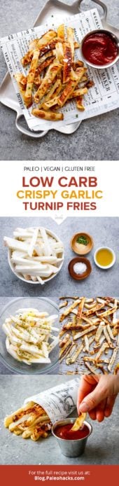 Low Carb Crispy Garlic Turnip Fries | Paleo, Vegan, Gluten Free