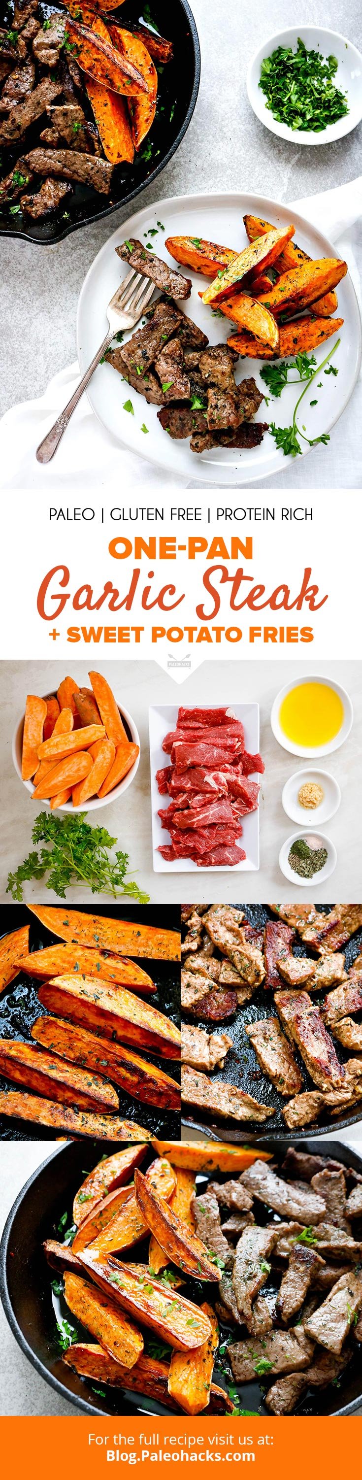 Make dinner a breeze with this one-pan Steak and Sweet Potato Fries smothered in buttery ghee and herbs. Simple, healthy, and easy to cleanup. Count us in!