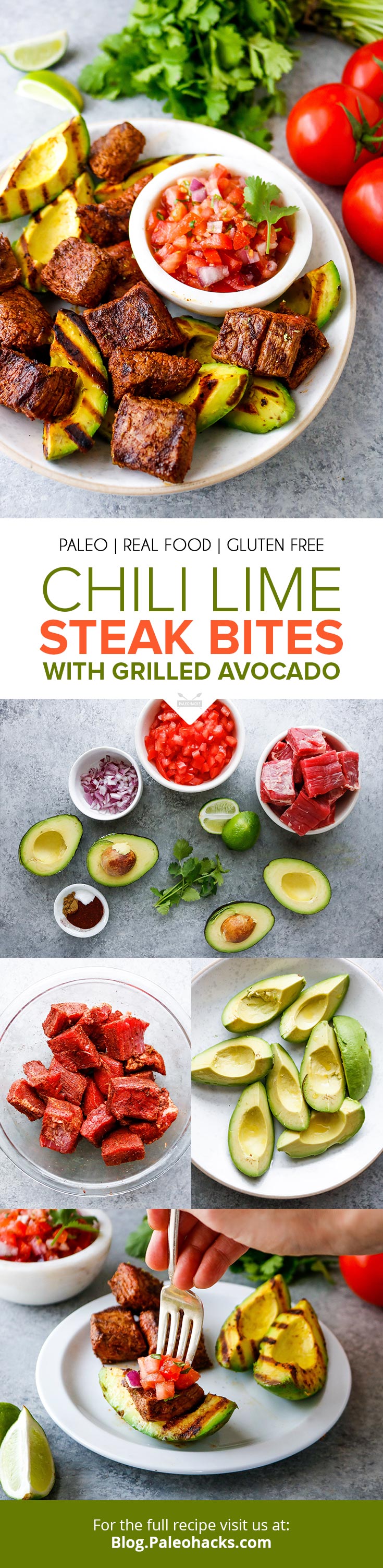 Grill up some chili lime steak bites and avocado for a complete dinner chock-full of healthy fats, protein, and flavor. Grill your avocado. Trust us!