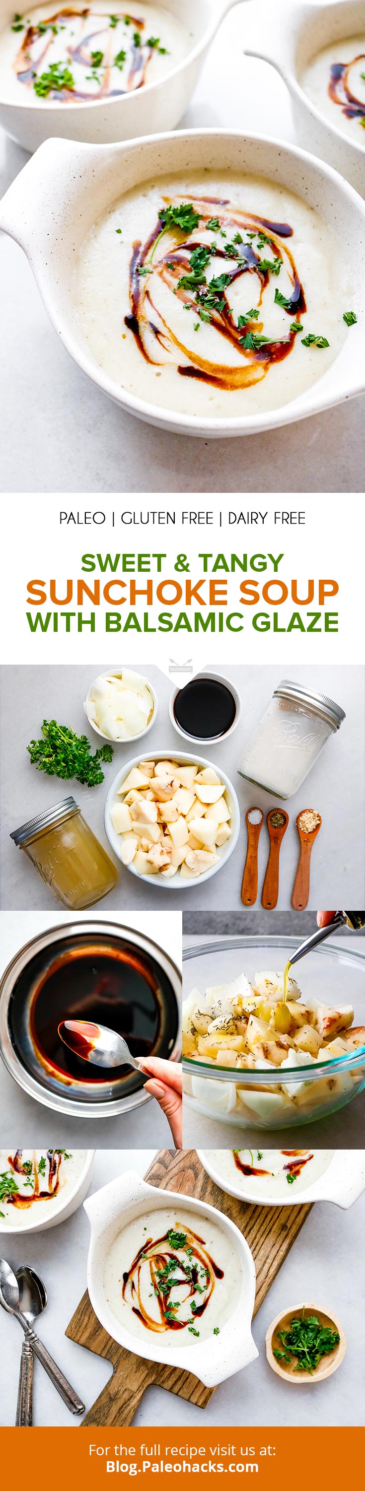 Pair rich and creamy with sweet and tangy in this dairy-free sunchoke soup with a balsamic glaze. How do we make this soup even tastier?