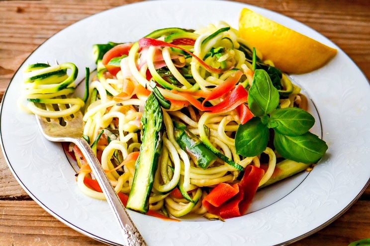 Indulge your pasta craving with this guilt-free, veggie-packed Paleo primavera. How many veggies can you fit into this "pasta" meal?