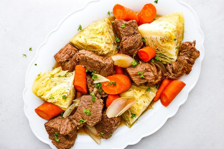 Feed a crowd with this melt-in-your-mouth, horseradish braised beef and veggies. This one-pot braised beef and veggies recipe is bound to be your new go-to.