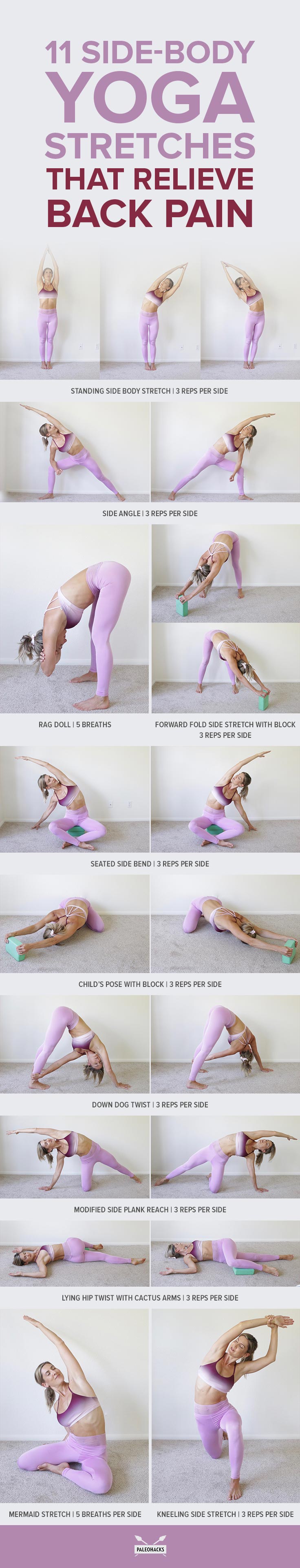 Aching for back pain relief? These 11 side-body stretches will help you feel brand new again. You can do this routine daily, or at least once per week.