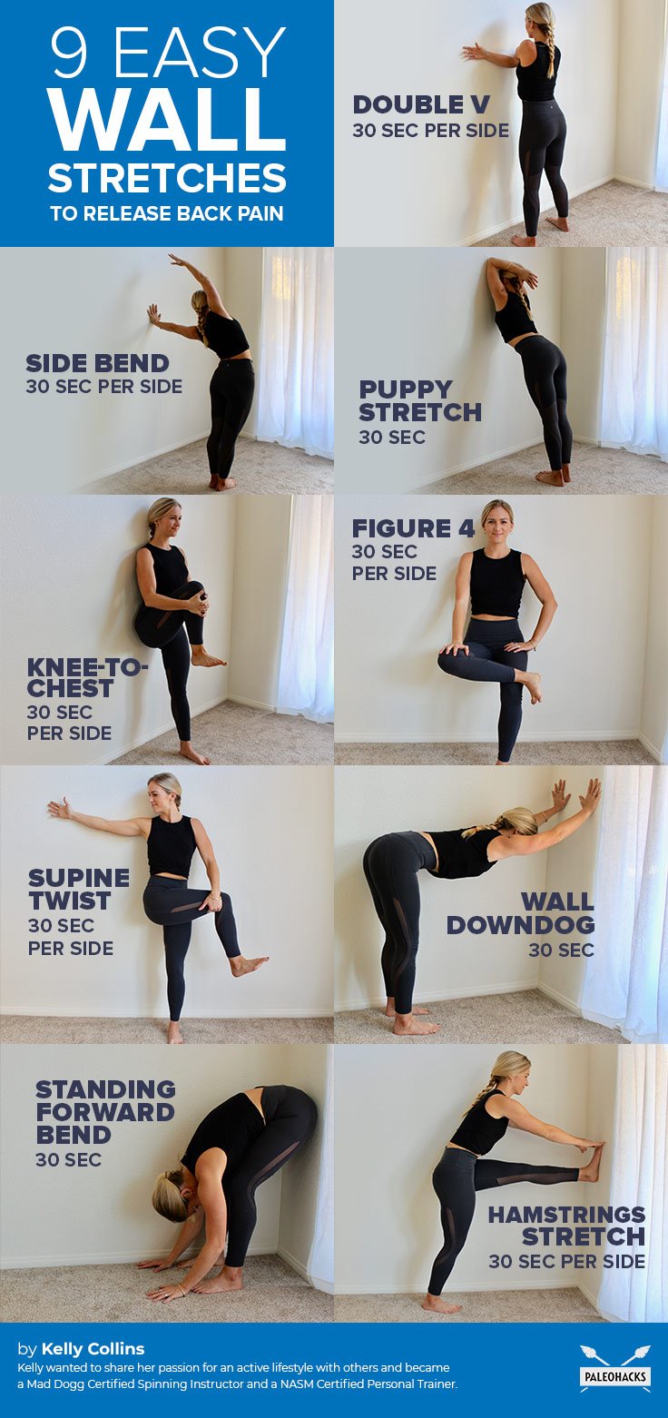 Whether you’ve got lower back pain, middle back soreness or aches in your upper back and shoulders, these gentle wall stretches can help.