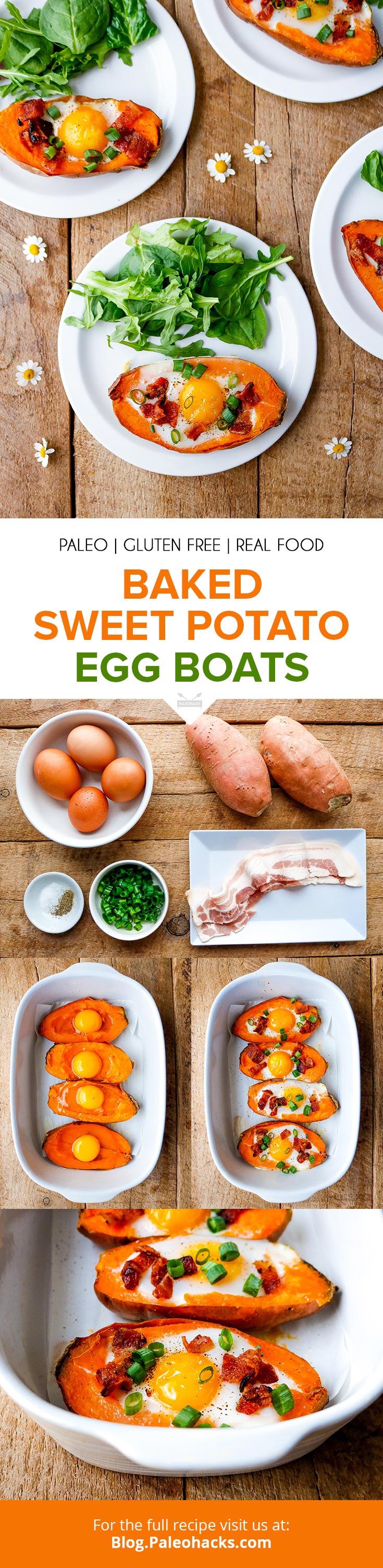 This perfectly-portioned egg boat is full of smoky bacon and beta carotene-rich sweet potatoes, with a dose of protein baked into each potato.