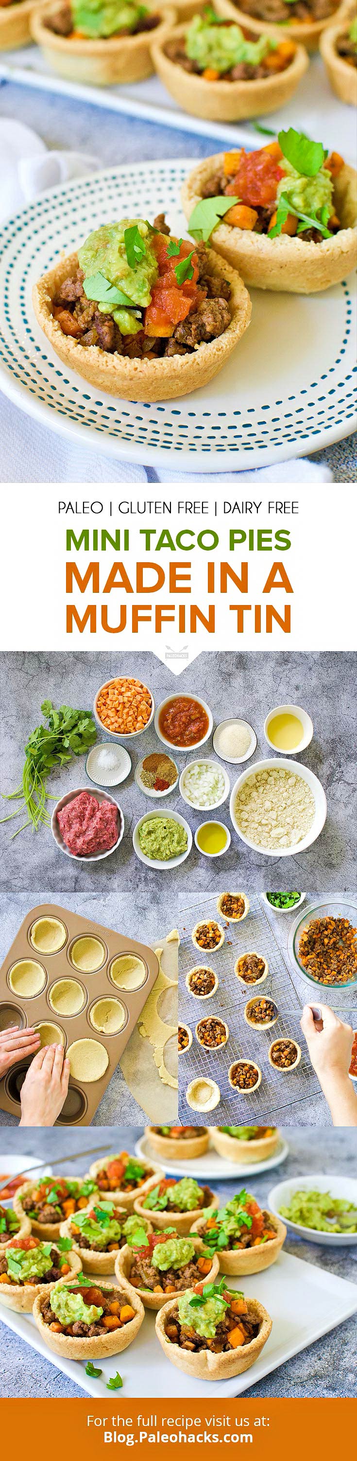 Make your tacos in a muffin tin and load them up with a savory ground beef and sweet potato filling. Eat your tacos in pie form - you won't regret it!