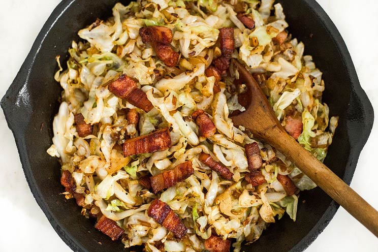 Fry up some cabbage with thick-cut bacon pieces for a low-carb dish that works as a side or as a main - either way, you’re going to want more.