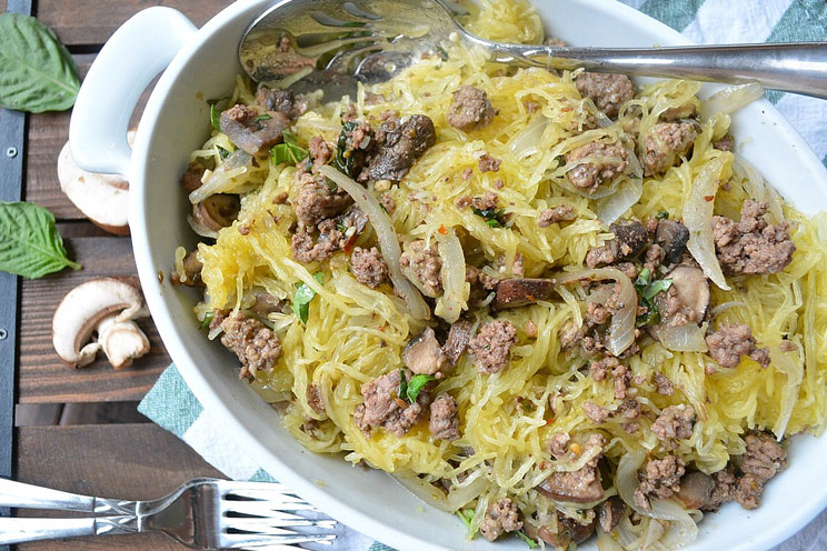 Pesto Chicken Spaghetti Squash with Asparagus