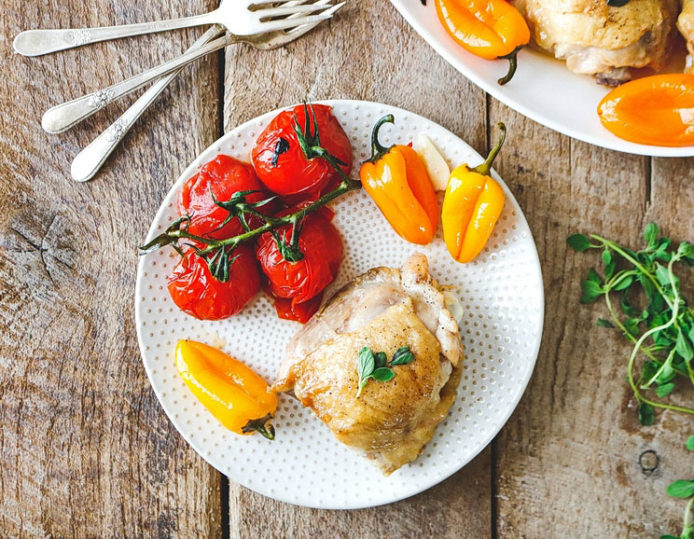 Dutch Oven Chicken Stewed with Tomatoes and Peppers