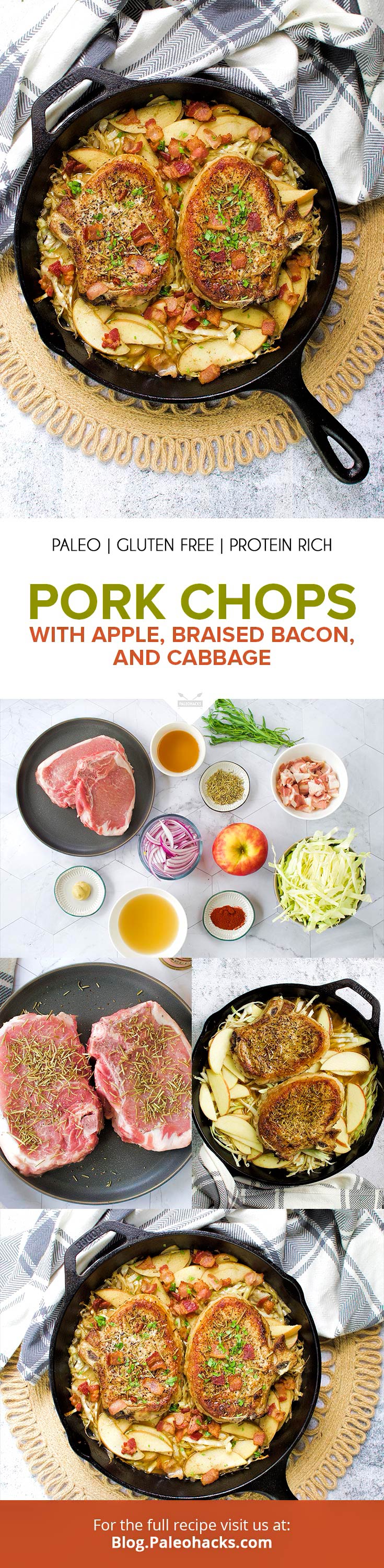 Whip up these apple-bacon pork chops in just one pan for a healthy, delicious weeknight meal. These pork chops are giving us sensory overload!