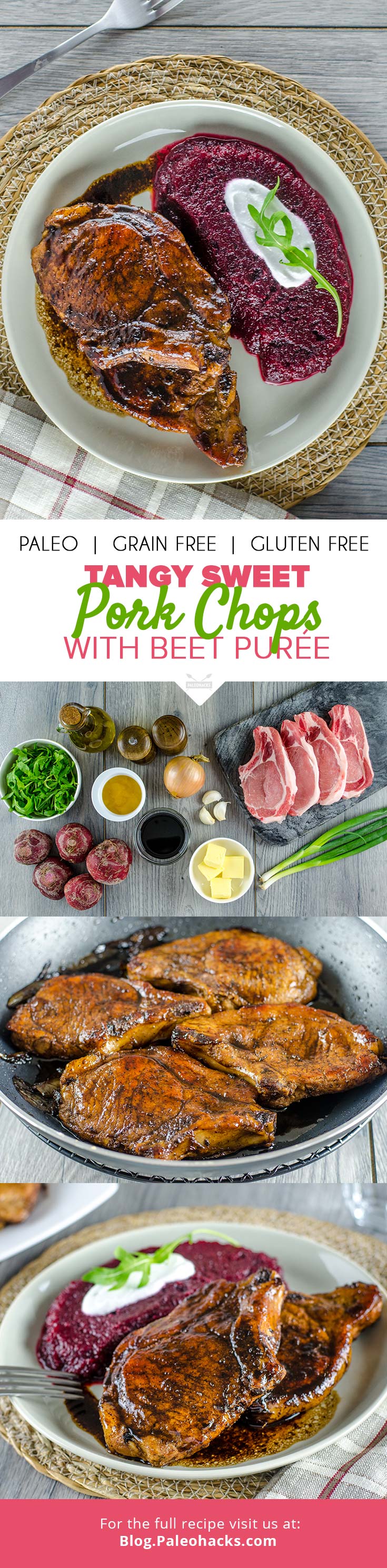 Jazz up your weekend with these tangy sweet pork chops, which are seared to perfection and served alongside a vibrant, smooth beet puree.