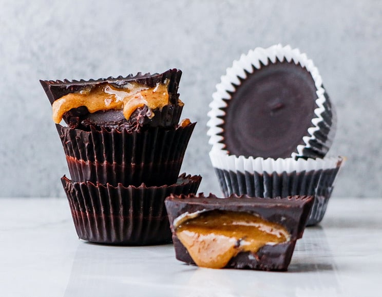 Paleo salted caramel cups with dark chocolate